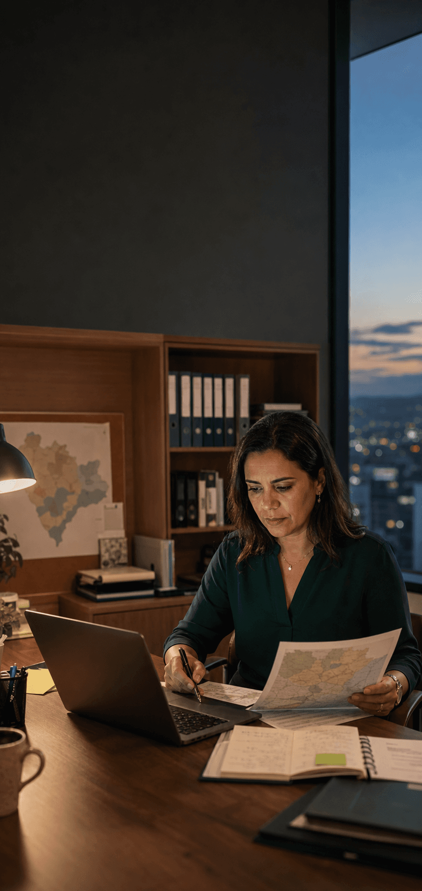 Coordenadora de gabinete revisando prioridades de atendimento